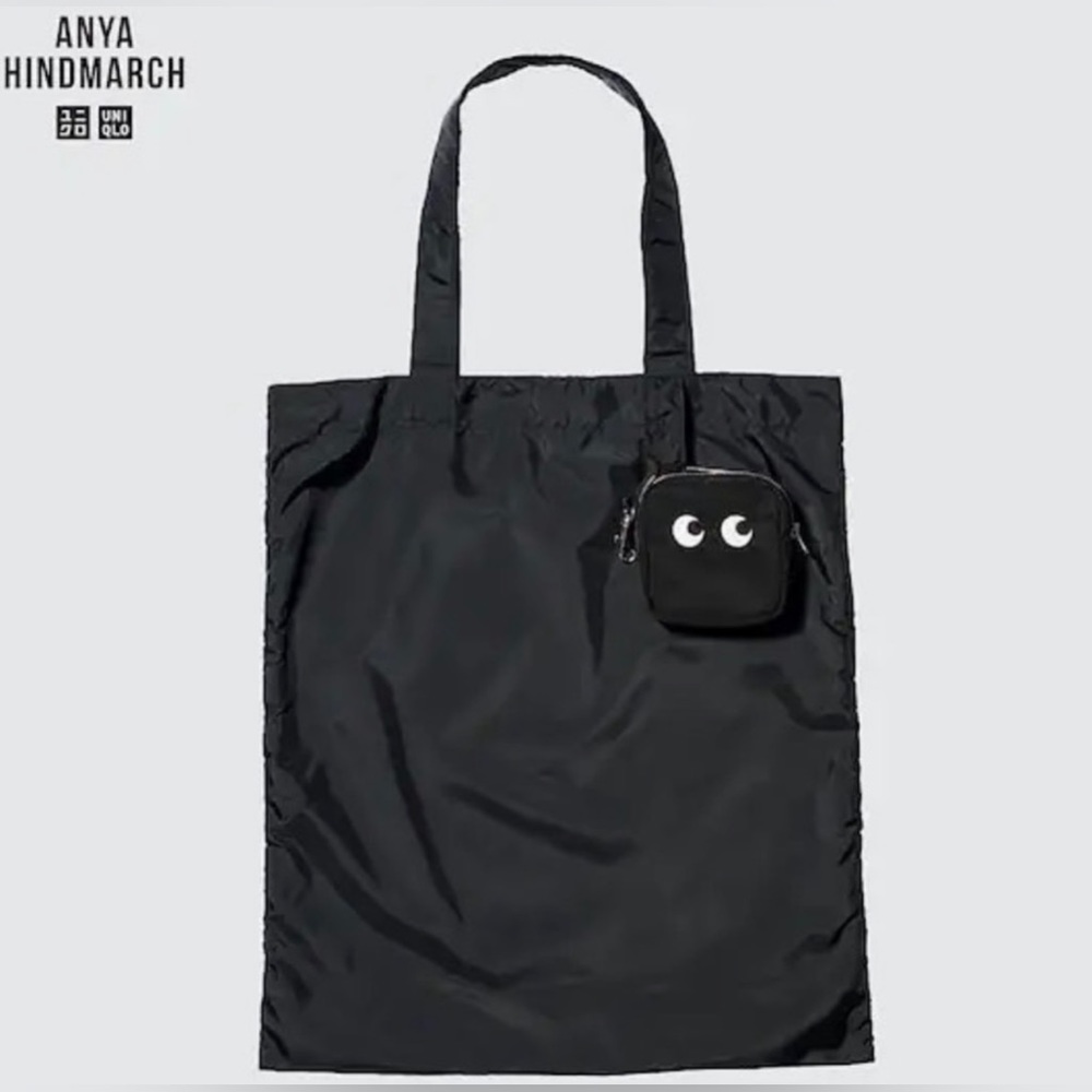 Uniqlo Unisex Anya Hindmarch Packable Tote Bag w/ Embroidered Eye Charm - Black